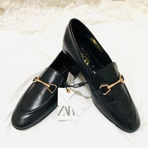 Zara Women’s Black Leather Loafer Shoes